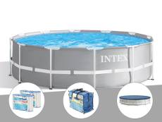 Kit piscine tubulaire Intex Prism Frame ronde 3,66 x 0,99 m + Bâche à bulles + 6 cartouches de filtration + Bâche de protection