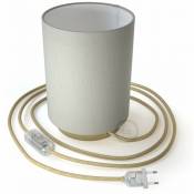 Lampe Posaluce en métal avec abat-jour Cilindro Linone Blanc, avec câble textile, interrupteur et prise bipolaire | Sans ampoule - Laiton - Linon