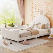 Lit rembourré 90 × 200cm, canapé-lit cadre de lit flanelle,avec dossier accoudoir lit Bébé/ jeunesse-Beige - Beige - Verslife