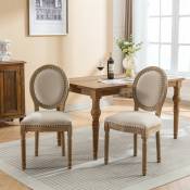 Lot de 2 chaises de salle à manger, décoration clous en cuivre, dossier rond, velours, beige, 50x60x95cm