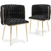 Mobilier Deco - trecy - Lot de 2 chaises en velours tressé noir et pieds dorés - Noir