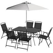 Outsunny Ensemble salon de jardin 8 pièces avec grand parasol, table et chaises pliantes métal époxy textilène polyester noir
