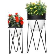 Outsunny - Supports de pots de fleurs design - supports à plantes - lot de 2 avec pots de fleurs - métal époxy noir blanc - Noir