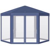 Outsunny Tonnelle barnum tente de réception hexagonale 10 m² style cosy métal polyester imperméabilisé bleu blanc