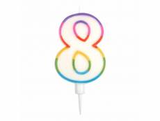 Paris prix - bougie d'anniversaire "chiffre 8" 10cm multicolore