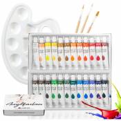 Peinture acrylique Starter kit Mallette de peintures 24 tubes de couleur 3 pinceaux nylon 1 palette de mélange 1 toile - multicolore