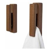 Porte-serviettes en bois moderne - Lot de 2 crochets porte-serviettes auto-adhésifs en bois pour décoration d'intérieur - Durable, installation