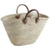 Shop-story - Panier tressé sac cabas de plage en feuilles de palmier naturel avec poignées en cuir