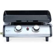 Sweeek - Plancha au gaz 2 brûleurs - Porthos - 5 kW. barbecue. cuisine extérieure. plaque émaillée. inox - Noir