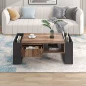 Table basse en bois veiné grand espace de rangement bois et noir 106x60x40 cm