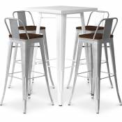 Table de bar blanche + X4 tabourets de bar en acier - Ensemble Bistrot Stylix Design industriel - Nouvelle édition Argenté - - Argenté
