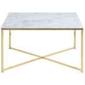 Tables Basses BOBOCHIC XS - Table basse carrée DANIEL effet marbre blanc et pieds or - Blanc