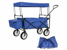 Tectake chariot de jardin pliable 70 kg avec toit + sacoche - bleu 402316
