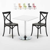 Ahd Amazing Home Design - Table Carrée Blanche 70x70cm 2 Chaises Colorées Intérieur Bar Café Vintage Cocktail Couleur: Noir