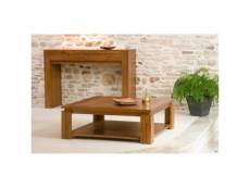 Ayan - table basse carrée marron sous plateau 90x90cm bois teck