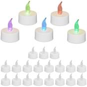 Bougies chauffe-plat led, lot de 24, couleur changeante, bougies sans flamme, h x d : 4,5 x 3,5 cm, blanches - Relaxdays