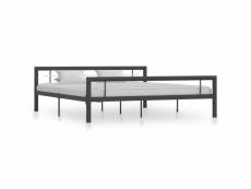 Cadre de lit gris et blanc métal 180 x 200 cm cadre 2 personnes