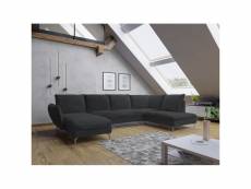 Canapé d'angle panoramique rosio pieds chrome gris foncé angle droit