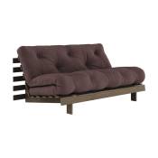 Canapé-lit en pin carob brown et tissu marron 160 x 200 cm Roots - Karup Design