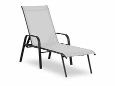Chaise longue de jardin transat de plage bain de soleil bronzage (armature en acier, dossier ajustable, capacité de charge : 160 kg, gris pâle) hellos