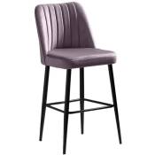 Cotecosy - Lot de 2 chaises de bar Sero Velours Lilas et Métal Noir - Violet