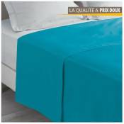 Drap plat uni - 240 x 300 cm - 100% coton - 57 fils Turquoise - Turquoise