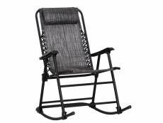 Fauteuil à bascule rocking chair pliable de jardin dim. 52l x 50l x 110h cm acier époxy textilène gris chiné