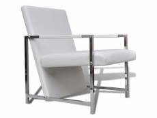 Fauteuil chaise siège lounge design club sofa salon avec pieds chromés synthétique blanc helloshop26 1102047par3