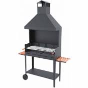 FM - Barbecue bbq au charbon et bois 100 cm grille inox - Chariot , Avec paravents et hotte