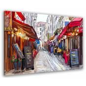 Hxadeco - Tableau vie de scène parisienne à montmartre - 80x50 cm - Multicouleur