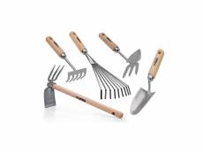 Kit 5 outils de jardin manche bois inox et fer forgés à la main haute qualité traditionnelle vito