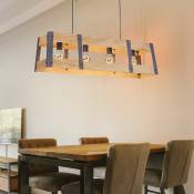 Lampe à suspension, lampe de salle à manger, 4 flammes, lampe moderne en bois de style maison de campagne, métal, noir, mat, 4x douille E27, LxlxH