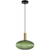Lampe suspendue moderne, suspension en verre vert avec douille de suspension en cuivre doré - Forehill