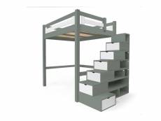 Lit mezzanine adulte bois + escalier cube hauteur réglable alpage 120x200 gris,blanc ALPAG120CUB-GLB