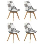 Lot 4 chaises scandinave en tissu patchwork motif noir