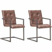 Lot de 2 chaises de salle à manger cuisine cantilever design rétro cuir véritable marron - marron