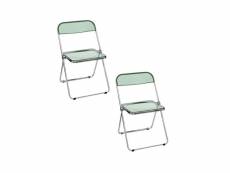 Lot de 2 chaises pliantes en plastique transparent - vert - l 48 x p 47,5 x h 74,5 cm