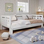 Méridienne, lit gigogne, 90190 cm, pin massif, avec deuxième lit et cadre de lit rabattable, lit coeur, blanc