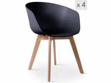 Nordlys - lot de 4 chaises de salle a manger scandinaves pieds bois polypropylene noir