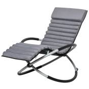 Outsunny Chaise Longue à Bascule Pliable Rocking Chair Design Contemporain avec Matelas revêtement Aspect Daim métal textilène Gris Noir