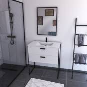 Pack salle de bain avec miroir et vasque en céramique - Blanc - 80 cm