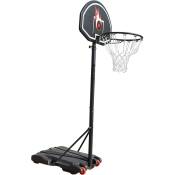 Panier de basket-ball sur pied 73×53×246cm avec deux roues, relevable en hauteur (panneau de basket-ball noir + filet blanc)