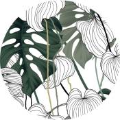 Papier peint panoramique rond adhésif feuilles tropicales - ø 70 cm de Sanders&sanders vert, blanc et noir
