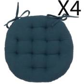 Pegane - Lot de 4 coussins de chaise rond, coussins d'assise en coton coloris bleu foncé - Diamètre 38 x Hauteur 5 cm