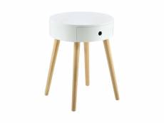 Petite table ronde avec tiroir commode table de nuit table de chevet meuble de rangement mdf laqué et pin blanc 50 x 38 x 38 cm helloshop26 03_0003145