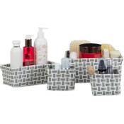 Relaxdays - Boîte de rangement lot de 4 paniers plastique salle de bain tressé cosmétiques corbeille, blanc-gris