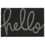 Relaxdays - Paillasson coco, 60 x 40 cm, inscription «Hello», caoutchouté, intérieur, extérieur, tapis de porte, noir/gris