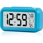 Réveil numérique Petites horloges de bureau à piles avec date Température interne - Bleu