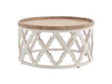 Roundy - table basse ronde en bois blanc patiné d