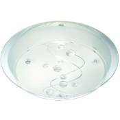 Searchlight Flush - Plafonnier à 1 lumière, verre miroir à motif givré avec perles transparentes, E27